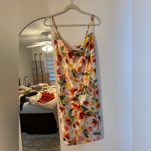 Cowl neck floral mini dress